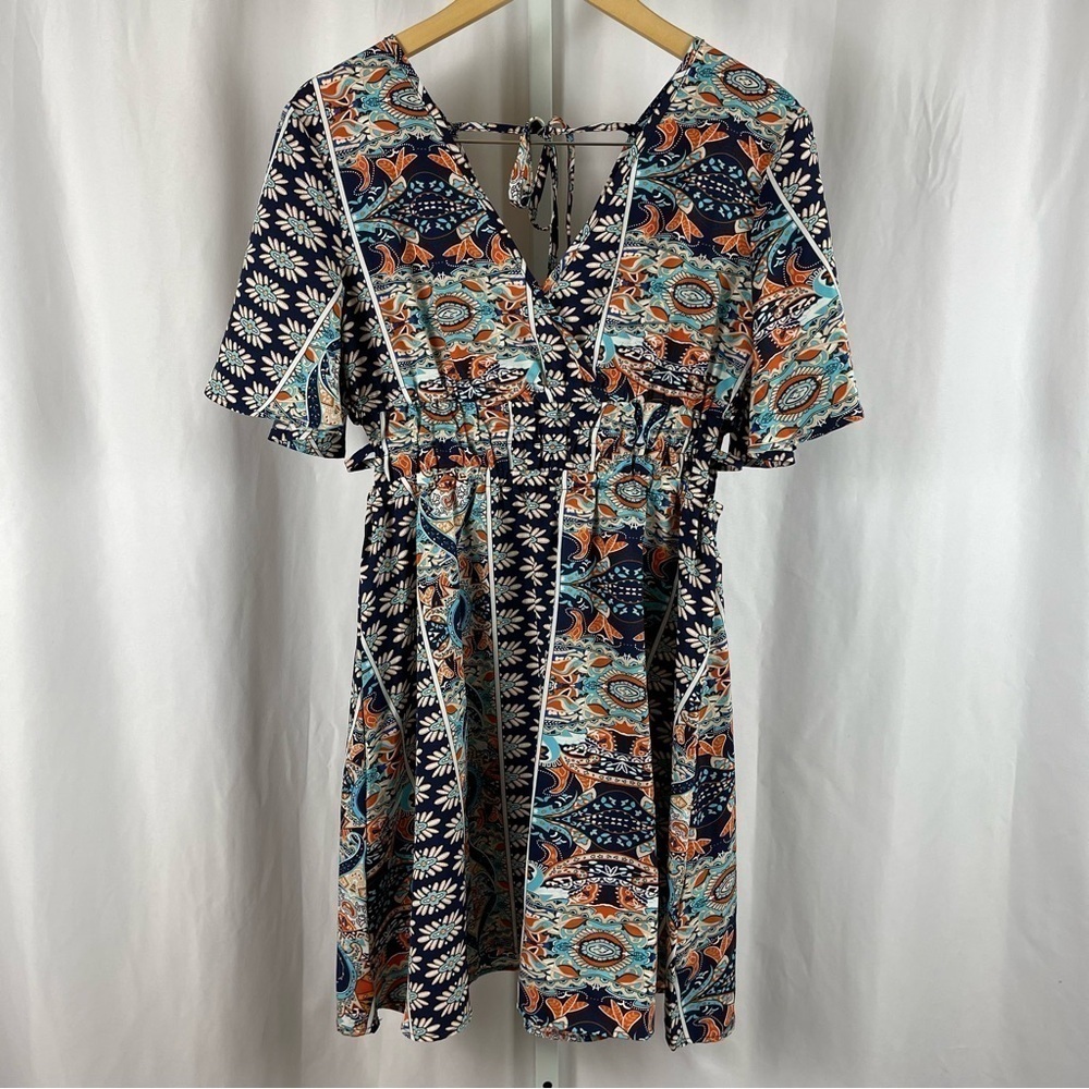 Shein Medium 6 Flowy Abstract Floral Print Dress Side Cut Outs Summer Vacation
